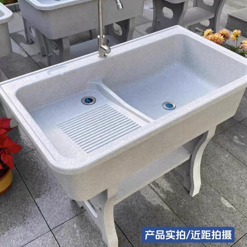 Quartz stone laundry sink with washboard for indoor and outdoor use, suitable for home balconies and courtyards, marble laundry sink with integrated basin