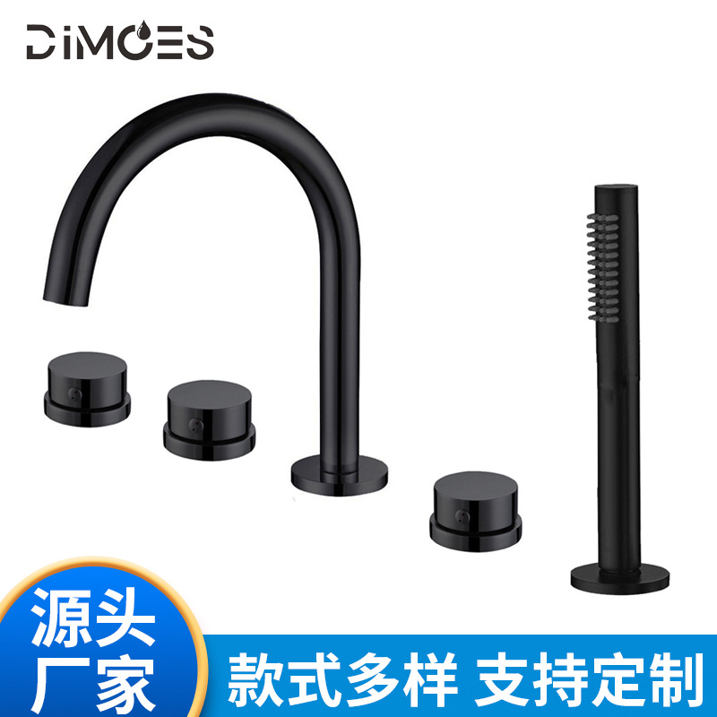 源头厂家生产哑黑色分体式五件套浴缸水龙头独立式浴缸龙头套装