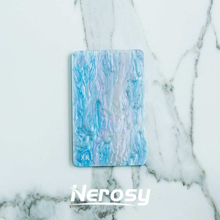 极光贝母冰川蓝大理石板 幻彩星空闪粉亚克力板 渐变珠光压克力板