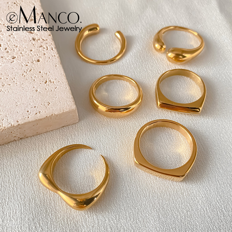 Emanco European and American Ins Internet Celebrity New Stainless Steel Ring Fashion Niche Design Versatile Open Ring Direct Sale