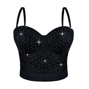 European and American short high-end design multi-color pressure strip outside wear body shaping fishbone bra with chest pad camisole vest