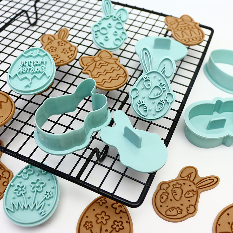 [12 piezas] molde de galletas de Pascua dibujos animados conejo de resurrección huevo de galletas molde de molde de corte de caramelo conjunto
