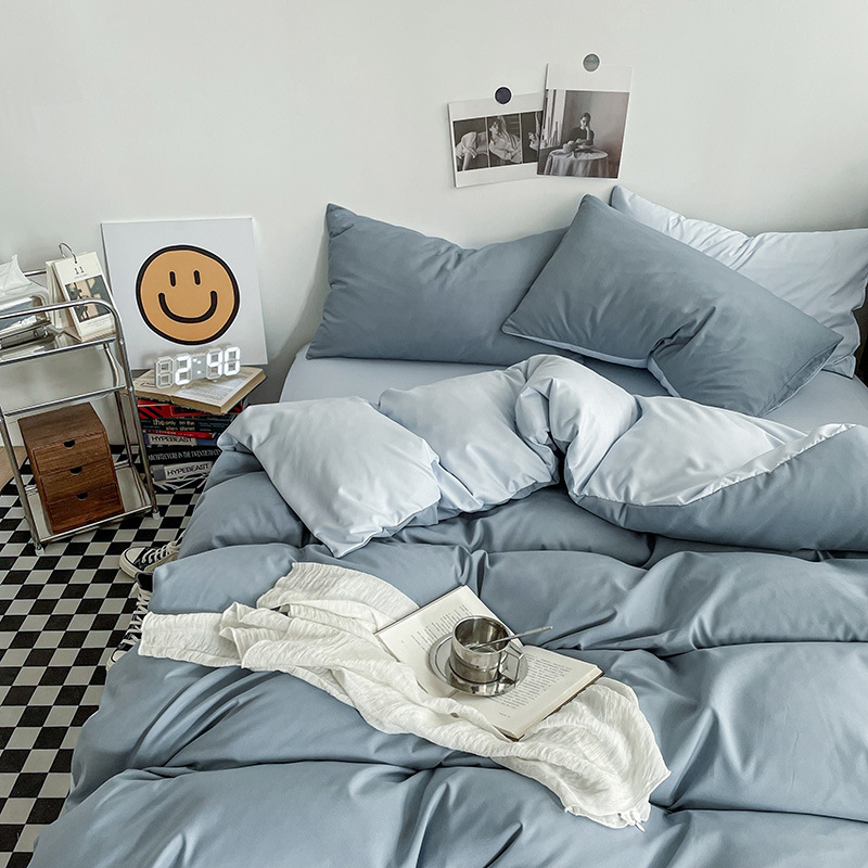 2025 New Skin-Friendly Washed Cotton Quality Stripesd Bedding Four-Piece Set Pure Color Student Dormitory Three-Piece Set 3