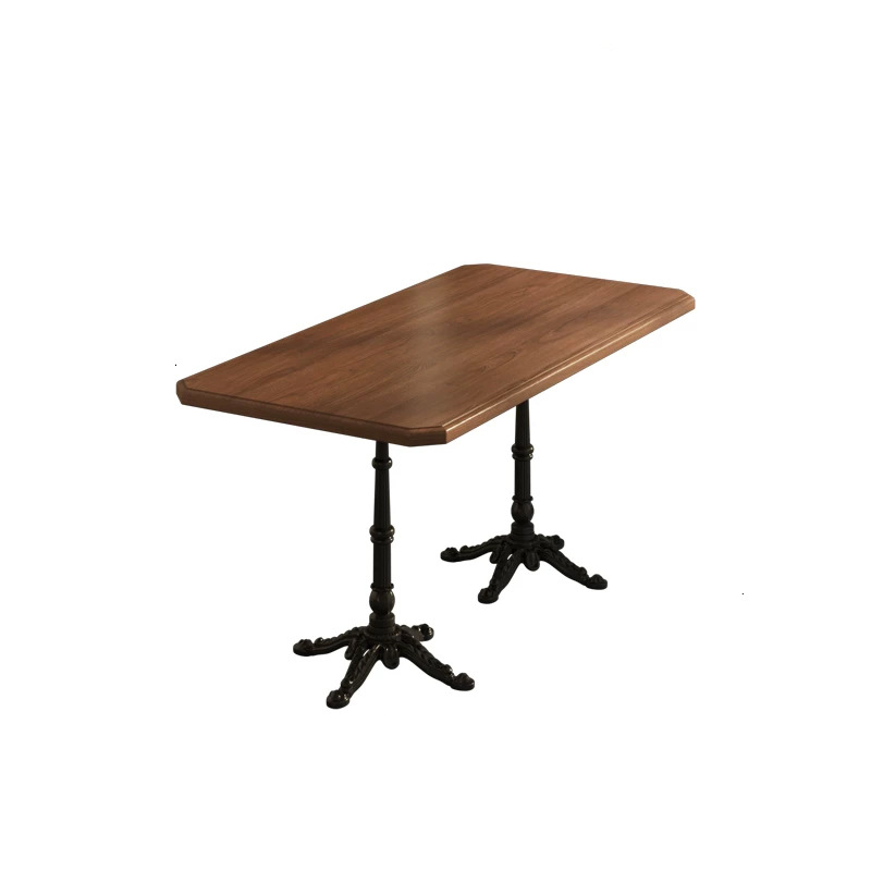 Mesa de comedor de madera sólida de hierro forjado Comedor de comedor Comedor de comida rápida Comedor de mesa larga Mesa de café de hotel