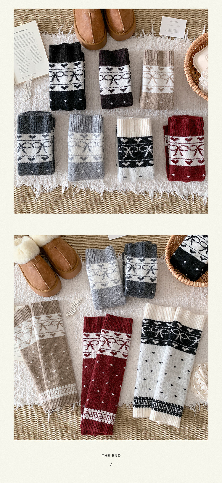 Beinstulpen Bootshang Baumwollsocken für Damen Herbst und Winter Wolle Warm Dick Schleife Retro Maillard Heavy Industry Fair Isle Strümpfe_voghion.com