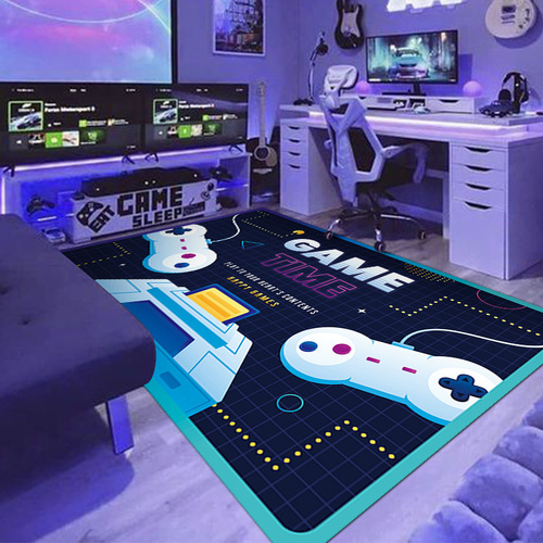 Cross-border new neon game console carpet cartoon video game handle e-sports game room decorative floor mat full carpet