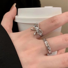 Irregular butterfly knot ring for women, autumn and winter light luxury cool style open index finger ring, fashionable and personalized simple ring trend