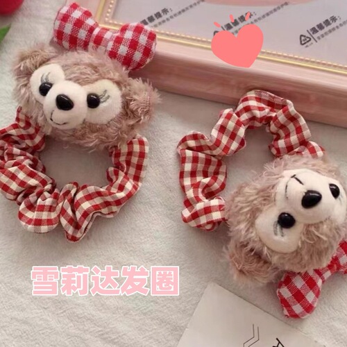 Adorable and Sweet Sherly Daffy Sharing Circle Girl Teddy Bear Grid Fleece Headband Autumn and Winter Cartoon Japanese Style Headband Accessory