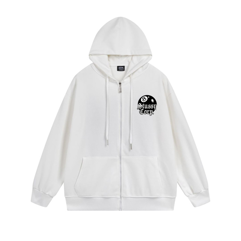 ヨーロッパとアメリカの Stussy スチューシー レタープリント ブラック 8 ジッパー プラス ベルベット フード付き秋冬スウェットシャツ メンズ レディース ジャケット|undefined