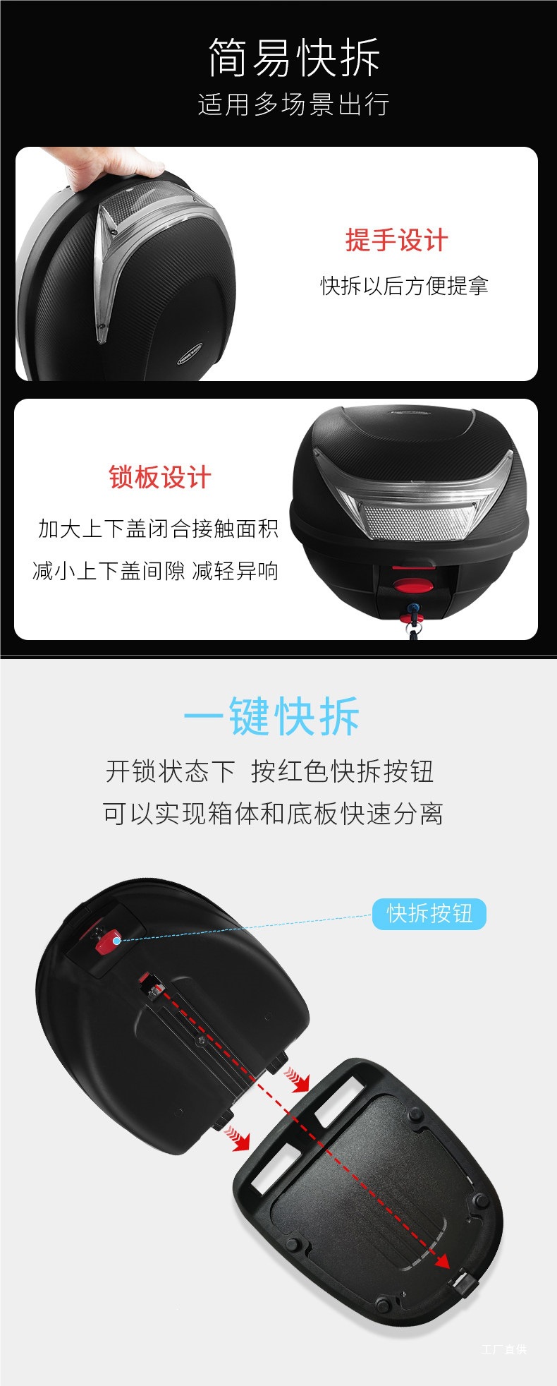 34-Liter Wanlihao E38 Motorcycle Tail Box, Scooter Storage Toolbox, Electric Vehicle Trunk, Peihui
