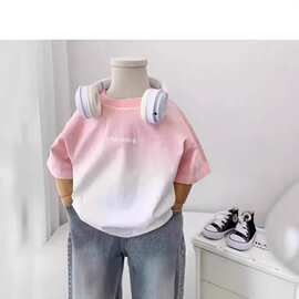 男女童夏季T恤中大童新款洋气夏装休闲渐变短袖儿童半袖韩版上衣