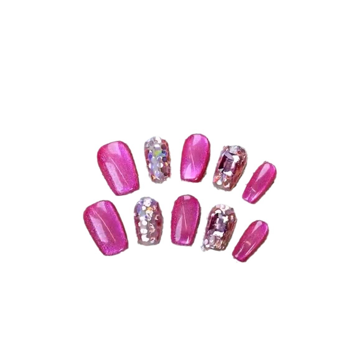 Yiyi Dance Dragon Fruit: uñas de vestir hechas a mano, estilo de lujo ligero de alta calidad, lentejuelas de color rosa simple, diamante cuadrado
