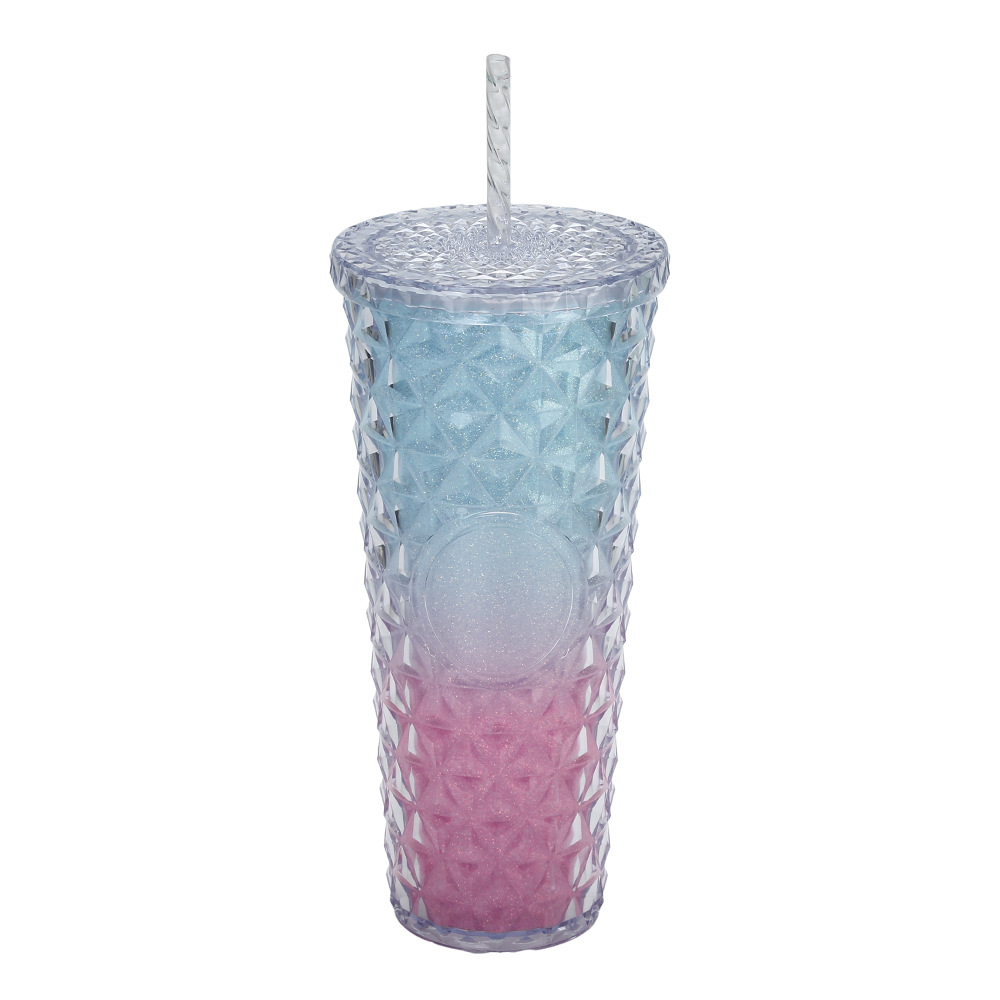 Vaso de Plástico con Pajita de Plástico PS Doble Capa y Ecológico para Oficina y Hogar