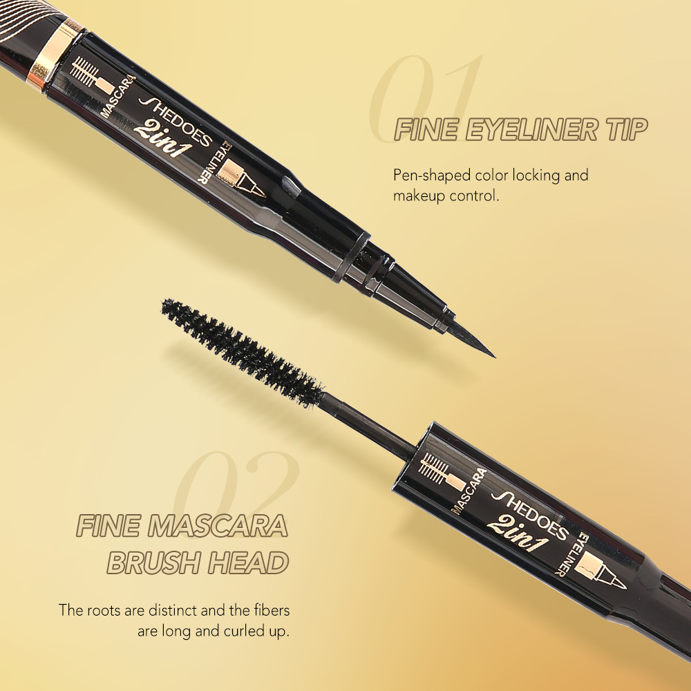 Shedoes un pluma de rímel de doble cabeza delineador de ojos 5D estereoscópico impermeable a prueba de sudor, negro fresco, denso, no mancha