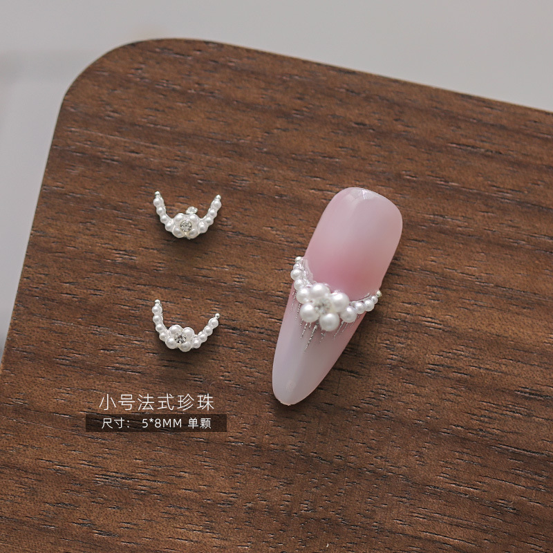Manicura francesa, pila de perlas, joyería de diamantes, nueva perla, flor de diamantes, tamaño, media luna, bola de diamantes para uñas, joyería