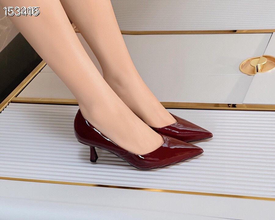 Giày cao gót nữ mũi nhọn da bò mùa thu, gót nhọn 5.5 cm — Màu đen, Màu đỏ rượu chi tiết 5