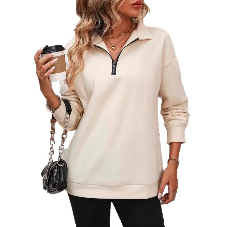 2026 Foreign Trade Women's Half-Zip Long Sleeve Sweatshirt Fashion Pullover Hoodie For Women_ecoleips.com
