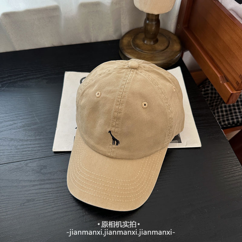 美式复古长颈鹿刺绣棒球帽子女显脸小学院风学生百搭遮阳鸭舌帽男|undefined