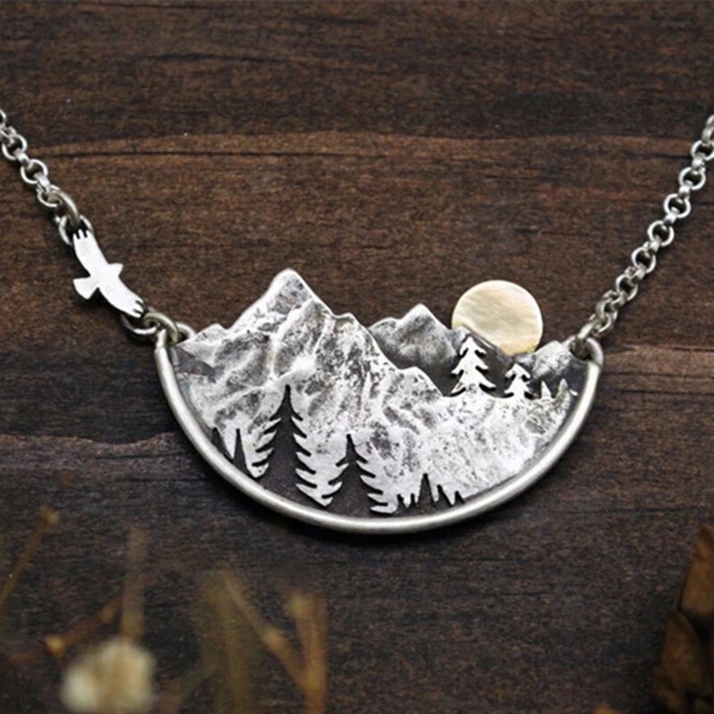 Suxin wish cross-border drifting Jiangshan Valley sunset nature necklace silver plated pendant necklace women's fashion jewelry