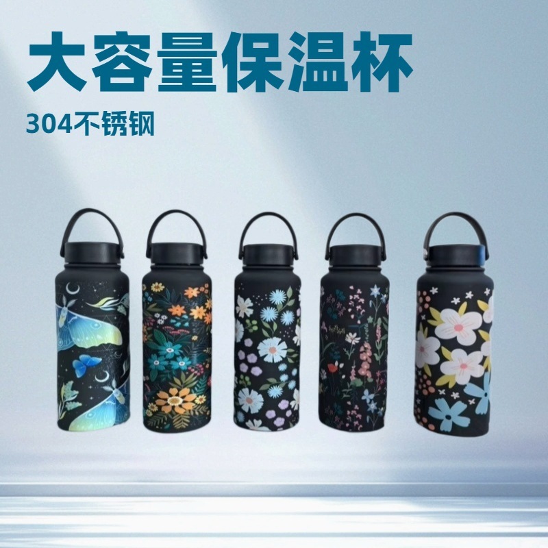 2025 新しいクロスボーダーステンレス鋼スポーツウォーターボトル広口ポータブルボトルウォーターカッププリント屋外魔法瓶カップ|undefined