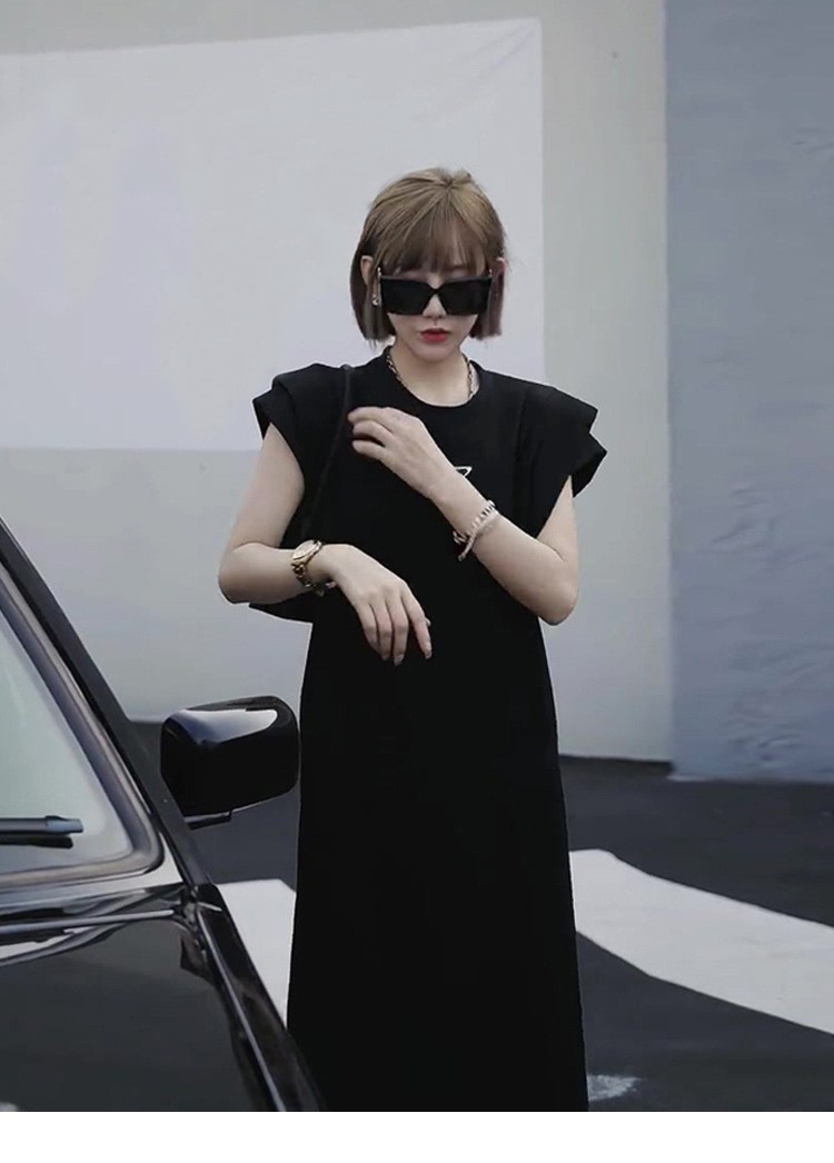 Đầm suông midi phong cách Hepburn kiểu Pháp tôn dáng cho nữ mùa hè — màu đen chi tiết 1