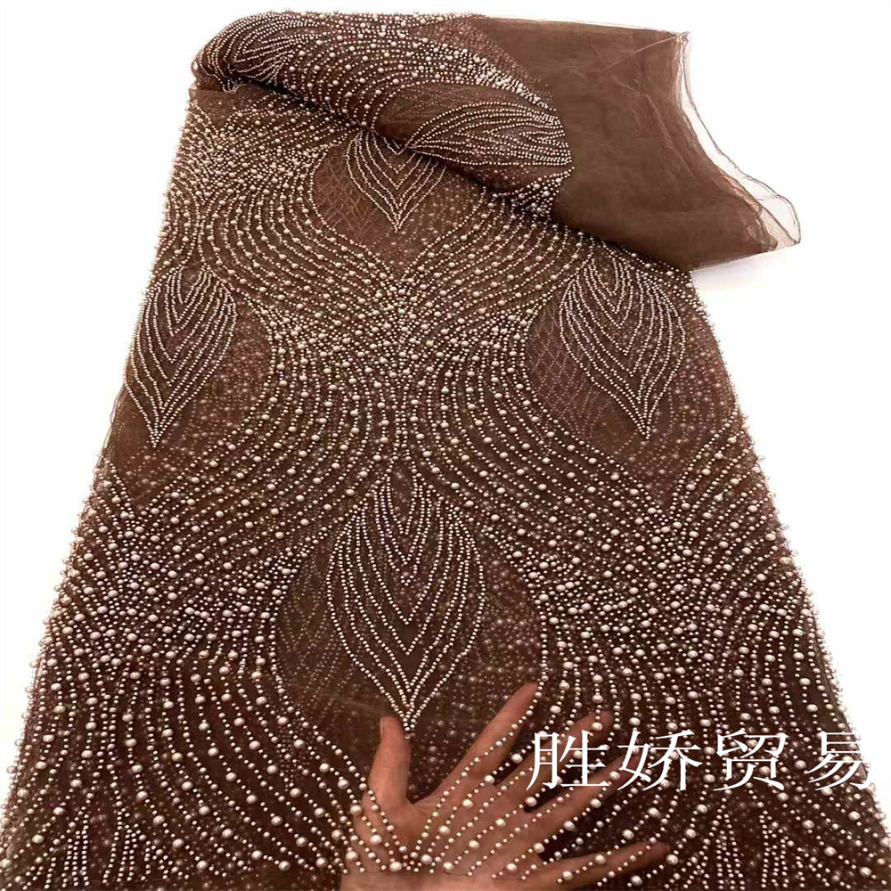 Francia moda pesada cuentas de clavos bolsas de tela de encaje vestido de boda tela de tela de encaje DIY