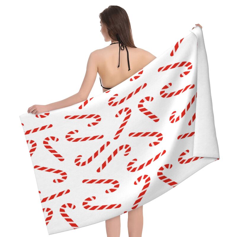 Christmas Candy Cane Beach Towel Microfiber Soft Absorbent Oversized Bath Towel Thin Quick-drying Large Pool Towel