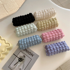 32241 Soft soft pencil bag seersucker stationery bag girly heart storage bag pleated cosmetic bag for women