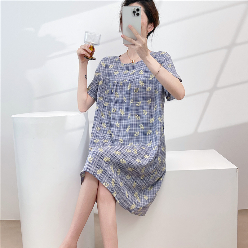 2026棉绸睡裙女夏季薄款短袖卡通印花睡衣网红直播大码春秋家居服