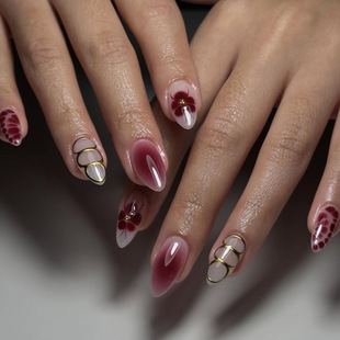 Spring and summer foreign trade hot five-petal flower wearable nail piece short European and American explosions almond armor wearable nail piece wholesale
