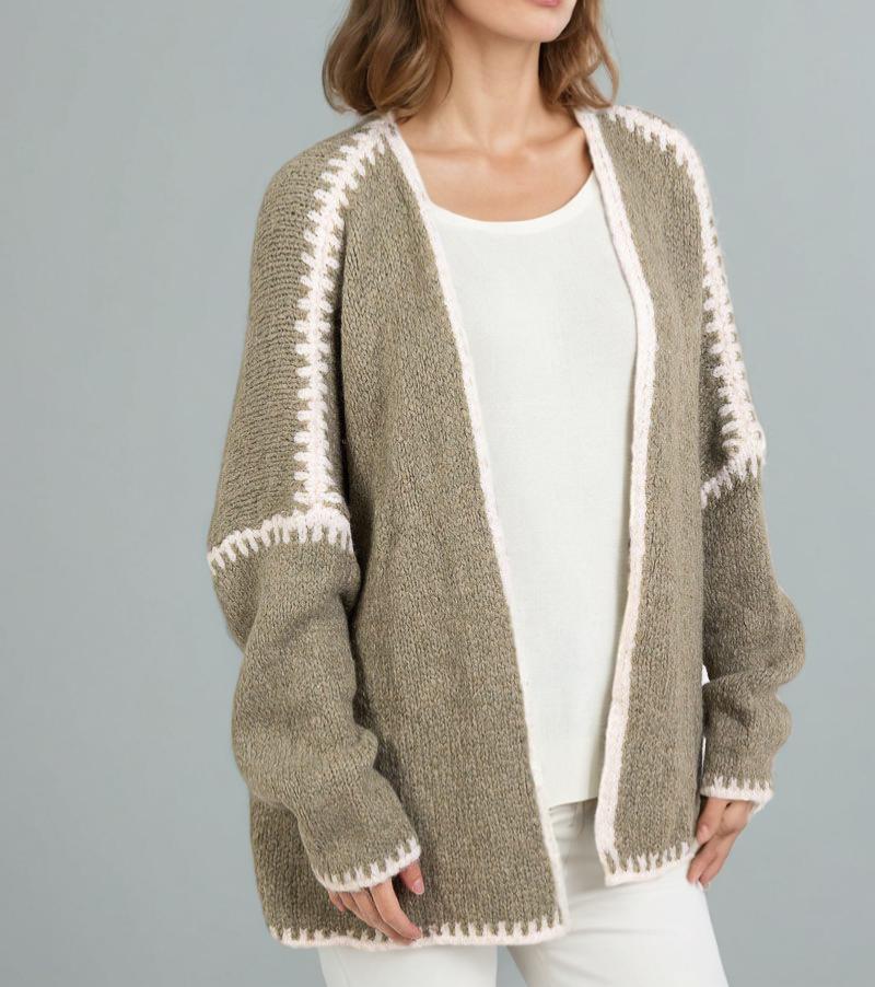 420g Weight Long Sleeve Sleeve Length Placket Placket Type Polyester Fabric Type Long Top Length Cardigan, Sweater Tops Type Daily Occasion Collarless Neckline Loose Fit Type Color Block Pattern Winter, Spring, Autumn Season Women's Gender Vacation Style Wholesale Women's Vacation Color Block Long Sleeve Sweaters & Cardigans 25