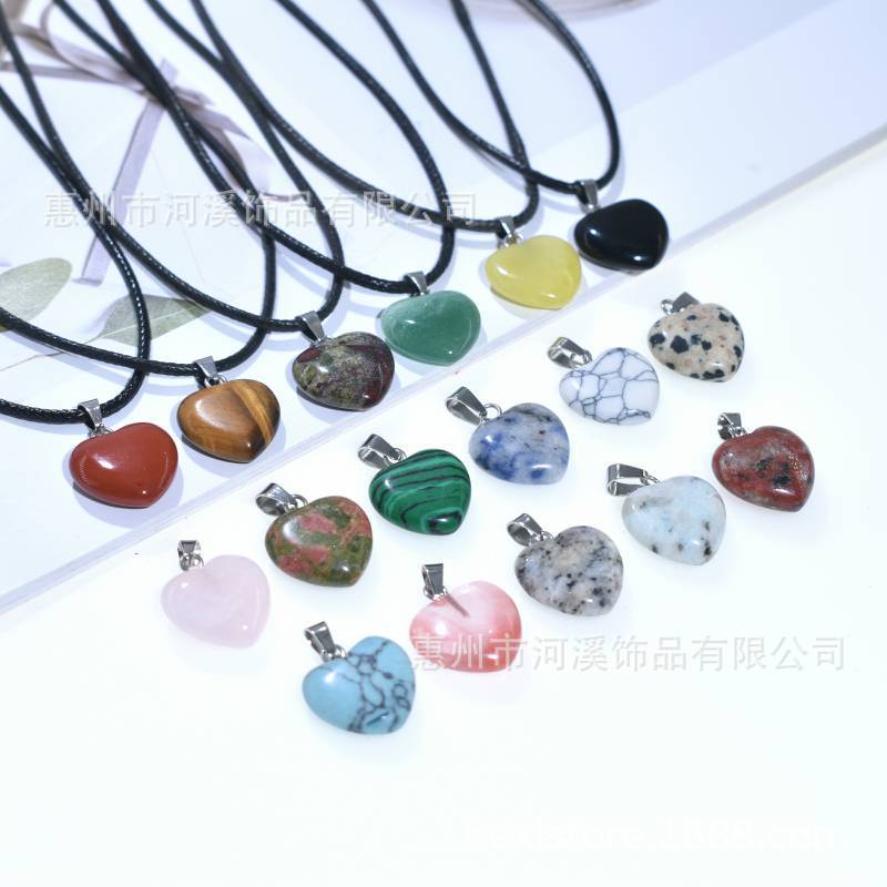 源头厂家天然石水晶桃心吊坠玉石爱心项链迷你粉晶心形饰品小挂件