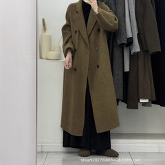 2024秋冬の新型女性のゆったりとしたロングタイプの高級気質韓国版立襟牛角ボタンの両面カシミヤコート