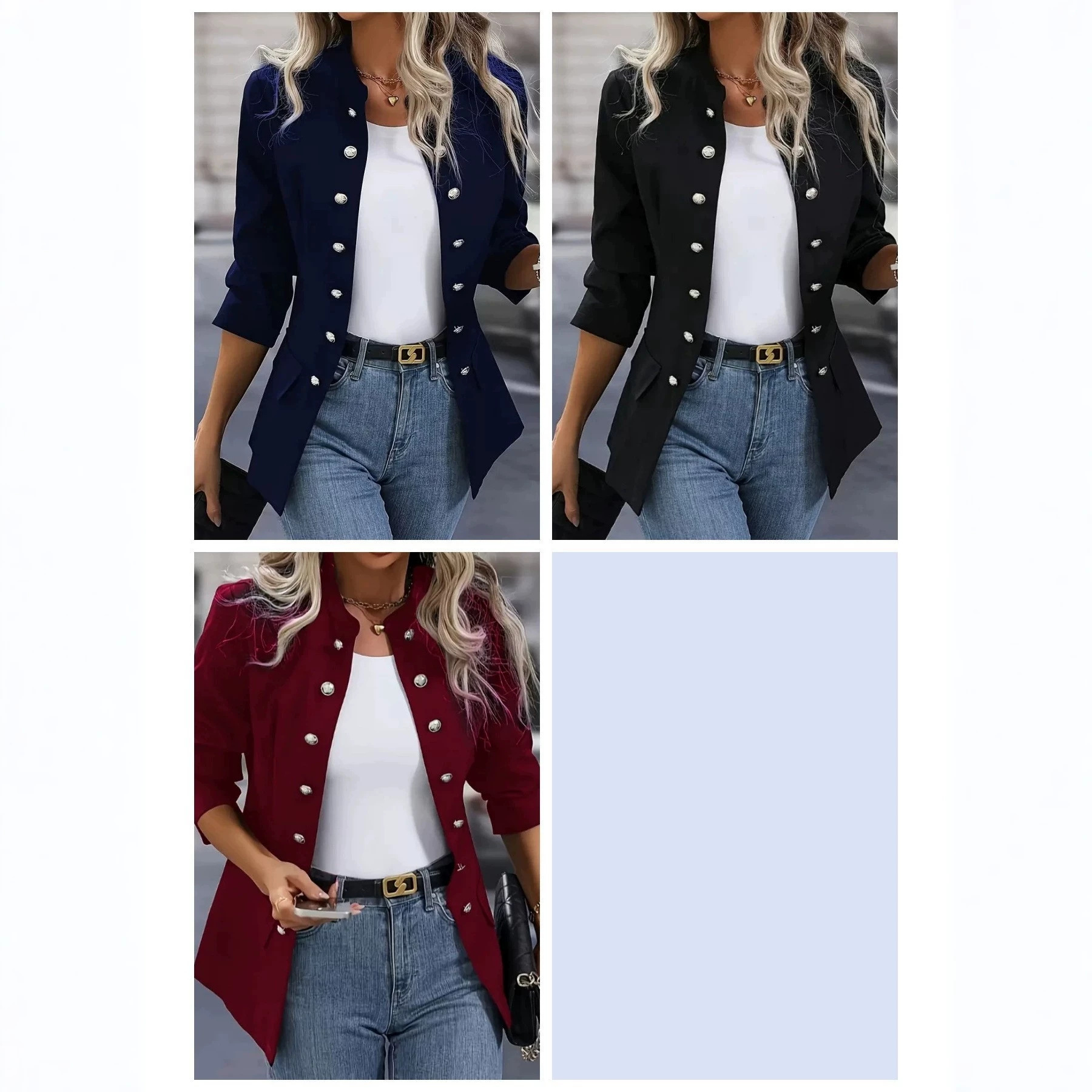 Amazon cross-border e-commerce for European and American women's round neck button-down faux pocket solid color long-sleeved coat/suit