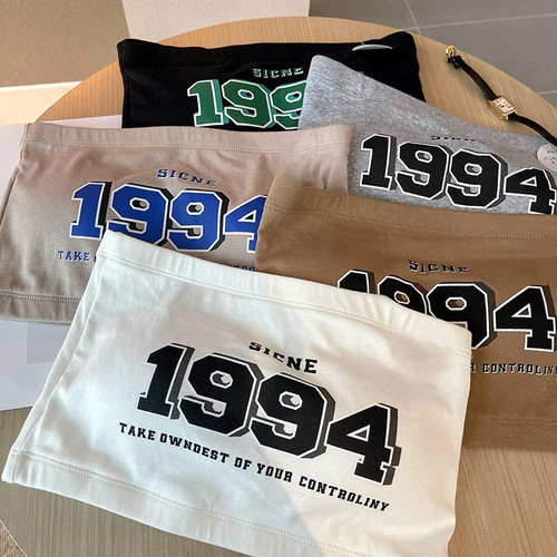 Hot girl strapless underwear, outer wear, inner wear, chest wrap, anti-exposure, thin fixed cup with breast pads, letter tube top for women