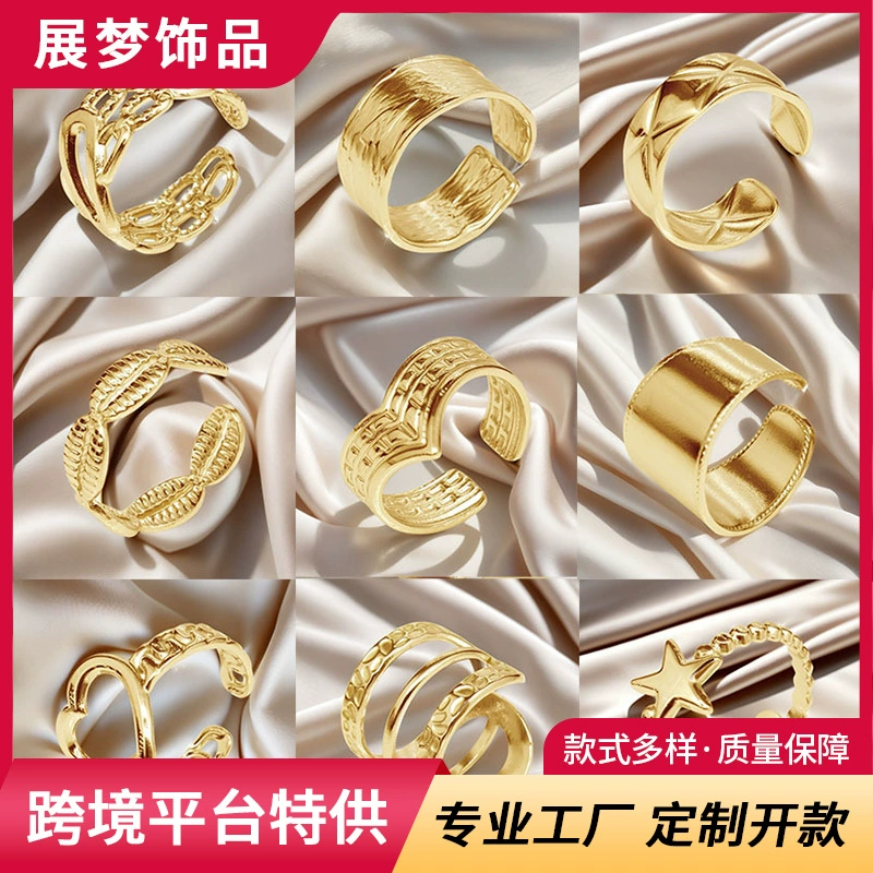 Европейские и американские ювелирные изделия, кольцо из титановой стали, невыцветающее позолоченное доступное роскошное высококачественное открытое регулируемое кольцо, ювелирные изделия из нержавеющей стали