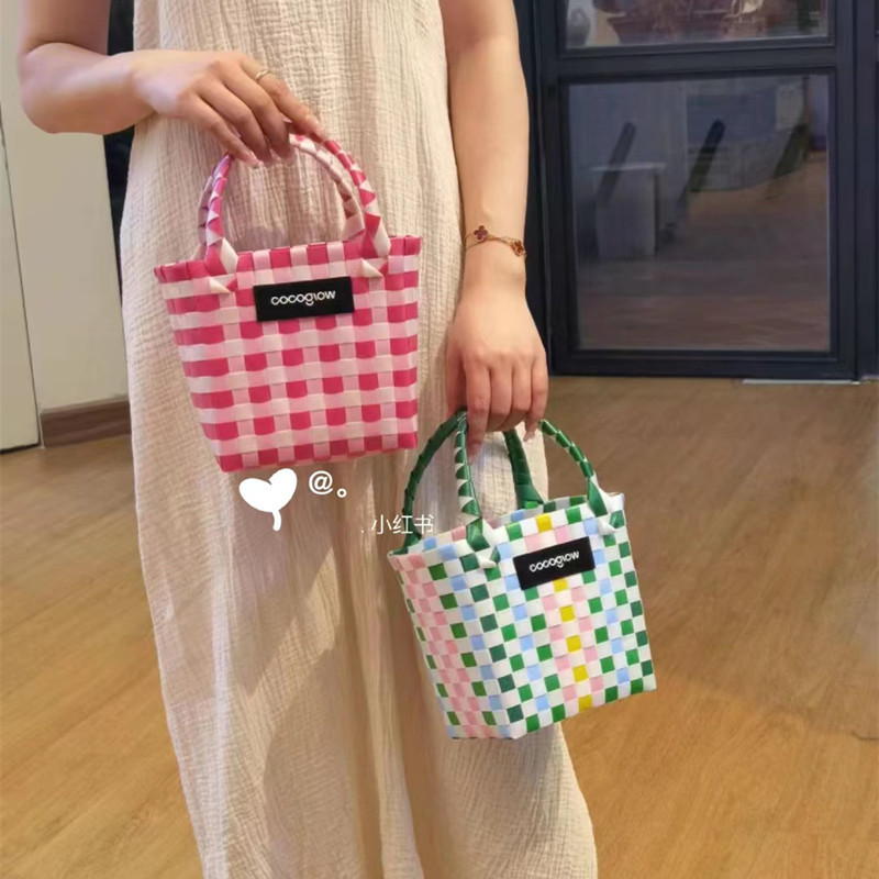 Little Red Book New Style Thai Niche Woven Women's Bag Handbag Cute Small Square Bag Summer Colorful Basket Bag