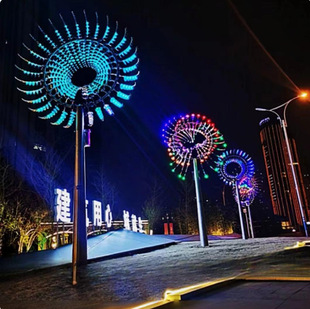 Wind Sculpture Stainless Steel Net Red Lighting Display Interactive Drainage Device Large Colorful Lighting Dynamic Device
