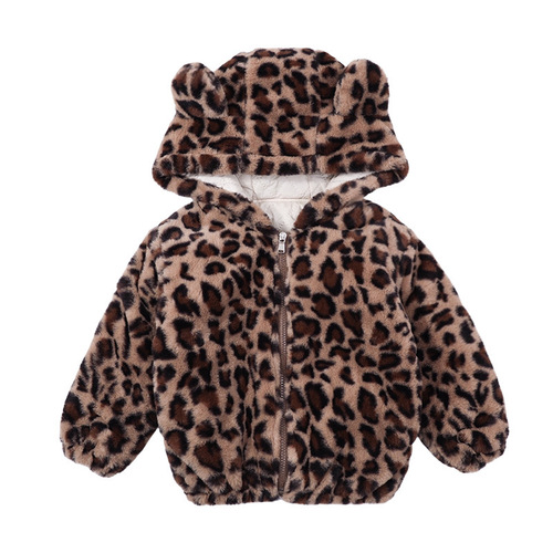 Children's Fashion 2024 New Leopard Print Wool Cashmere Cardigan with Cotton Outerwear Children's Winter Warm Fleece Top Winter Clothing