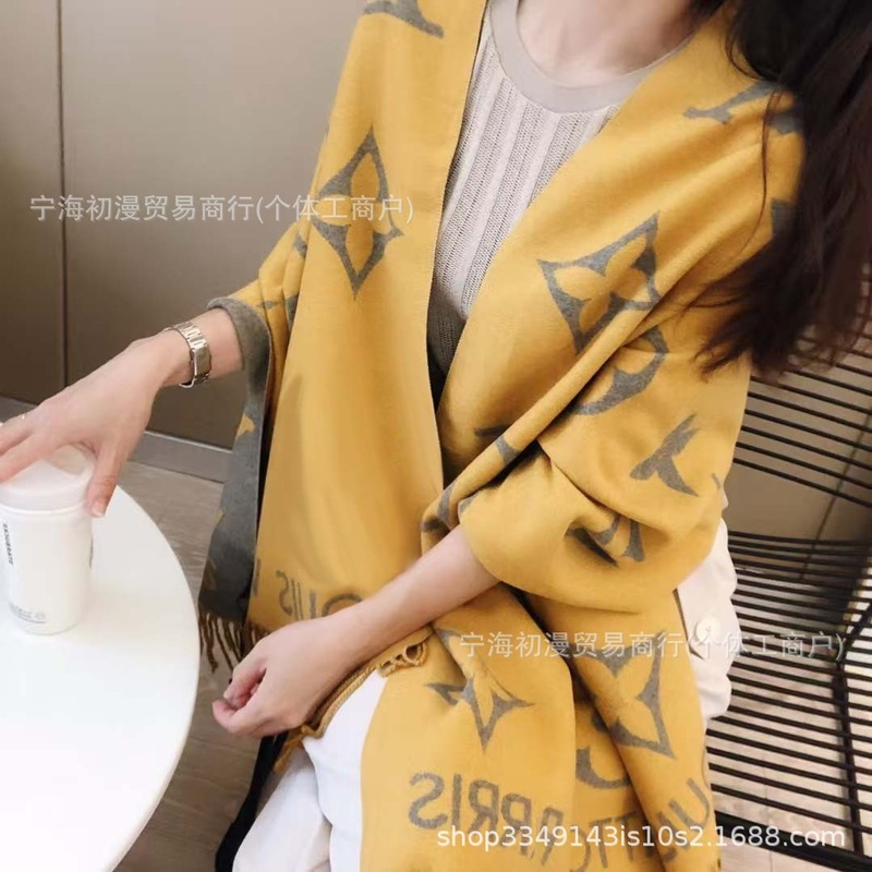 正确版本长双面仿羊绒围巾女高级感秋冬老花字母披肩加大保暖加厚|undefined