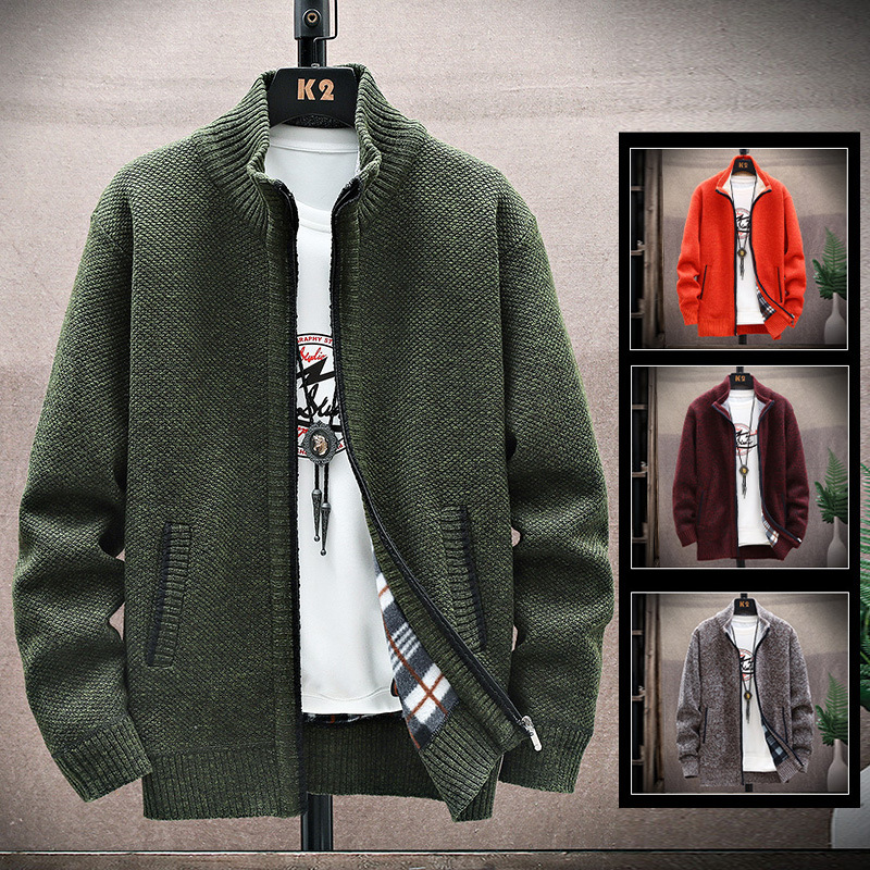 men's demi-season solid color knitted casual cardigan
