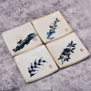 Jixuanpin Ceramic Tea Set Coaster Hand-painted Coarse Pottery Coaster Heat Insulated Tea Mat Tea Ceremony Zero Match Kung Fu Tea Accessories Tea Tray
