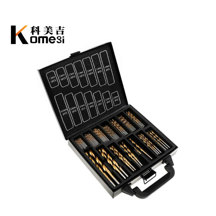 跨境99pc铁盒装高速钢镀钛麻花钻木工开孔器打孔钻头扩孔钻花电钻