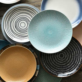 寸个性日式餐具西餐盘创意陶瓷盘子家用菜盘圆形牛排盘餐盘绢花