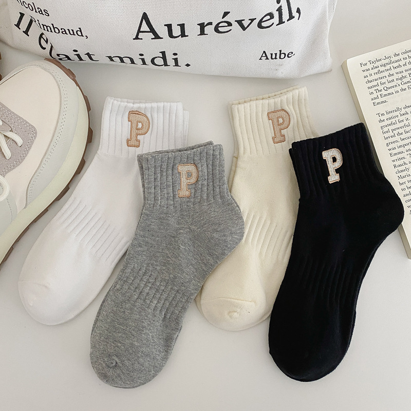 Men's Spring and Summer Short Socks, Thin Simple Sports Socks for Women, Short Socks, Absorbent and Anti-Odor, INSPopular Embroidered Cotton Socks