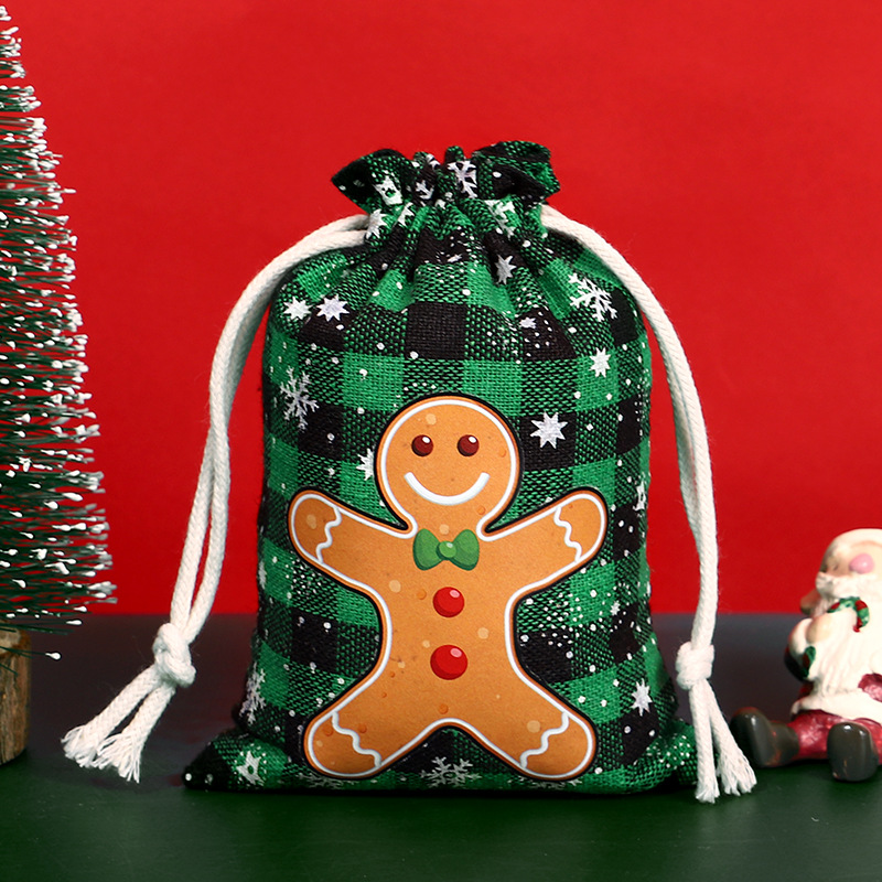 Bolsa de algodón a cuadros de Navidad con cordón Bolsa de embalaje de regalo de caramelo de Navidad Calendario de Adviento bolsa pequeña al por mayor