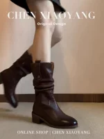 Кожаные ботинки Martens средней длины, натуральная кожа, до голени, чёрные или коричневые, 35–40