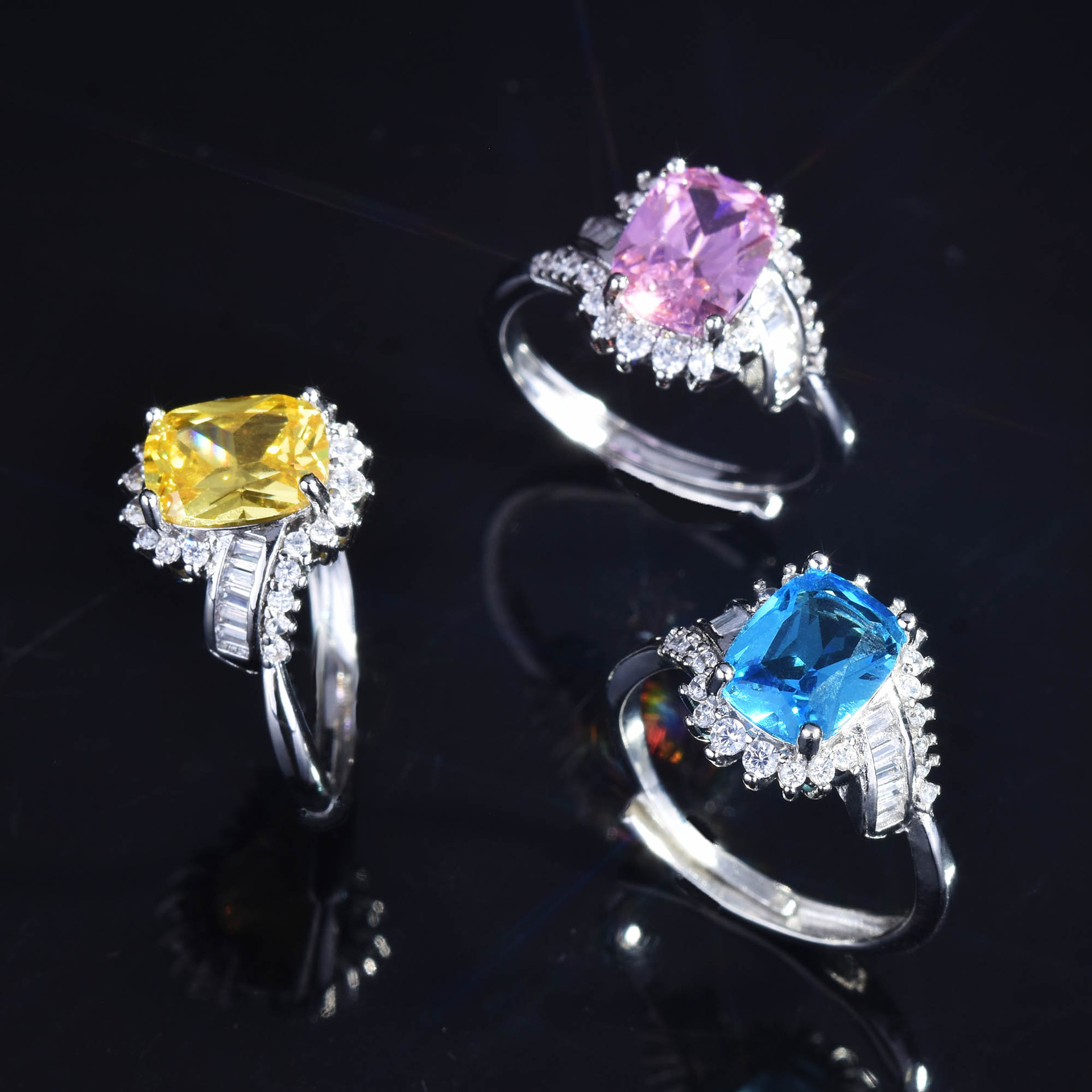 European And American Light Luxury Pink Diamond Yellow Diamond Sapphire Open Ring display picture 6