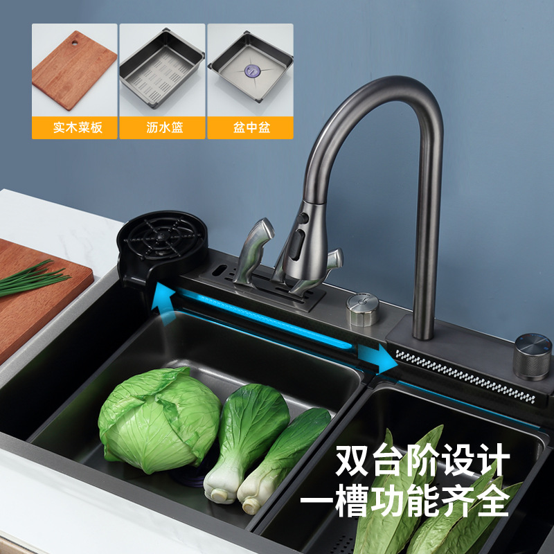 Innovador patrón de panal volando cascada de lluvia cuenca de lavado vegetal nano fregadero de acero inoxidable fregadero grande fregadero único hogar piscina de lavado de verduras