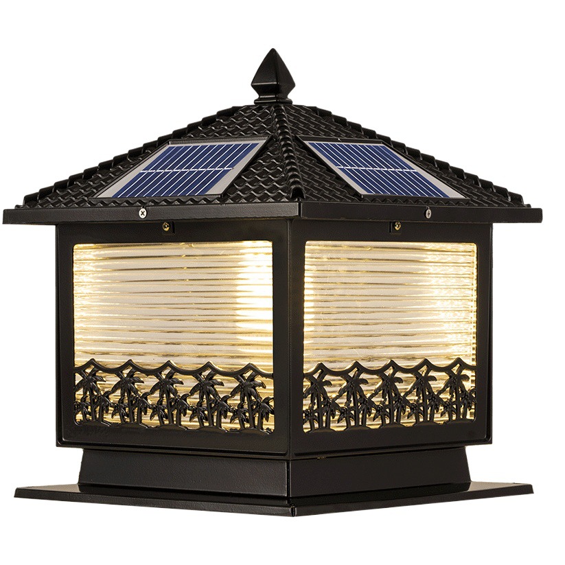 Lámpara solar para columna, impermeable, para jardín, valla, casa, villa, balcón, con panel solar y sensor solar